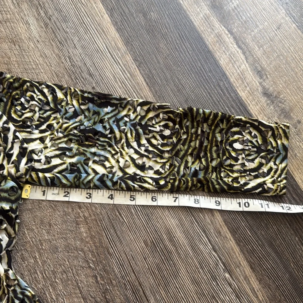 ALBERTO MAKALI Animal Print Eyelet Open Front Draped Cardigan Women Size Small - Picture 8 of 12